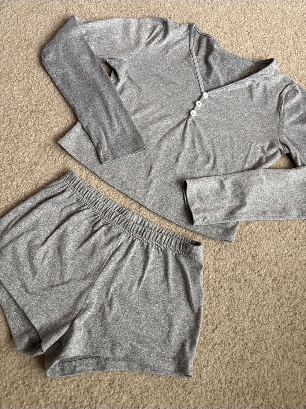 Women's Cozy V-Neck Long Sleeve & Short Lounge Set - Gray